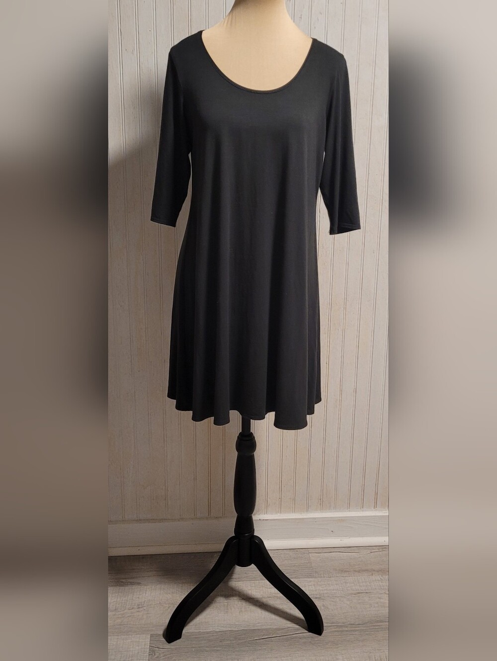 Eileen Fisher Charcoal Black Viscose Lycra A-Line Mini Dress Tunic S/P